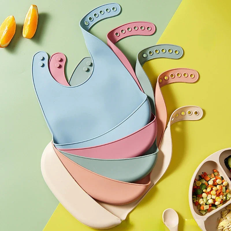 Silicone Baby Bib with Food Catcher – Soft, Waterproof & Adjustable