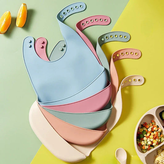 Silicone Baby Bib with Food Catcher – Soft, Waterproof & Adjustable